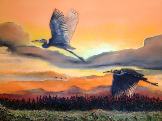Herons Over the Wetlands